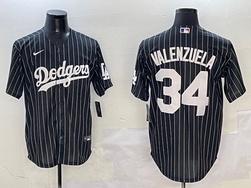 Men Los Angeles Dodgers #34 Valenzuela Black Stripe Jointly Name 2025 Nike MLB Jersey style 1